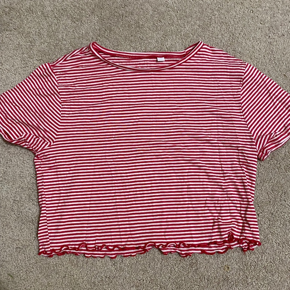 Striped Ruffle Hem Crop Top